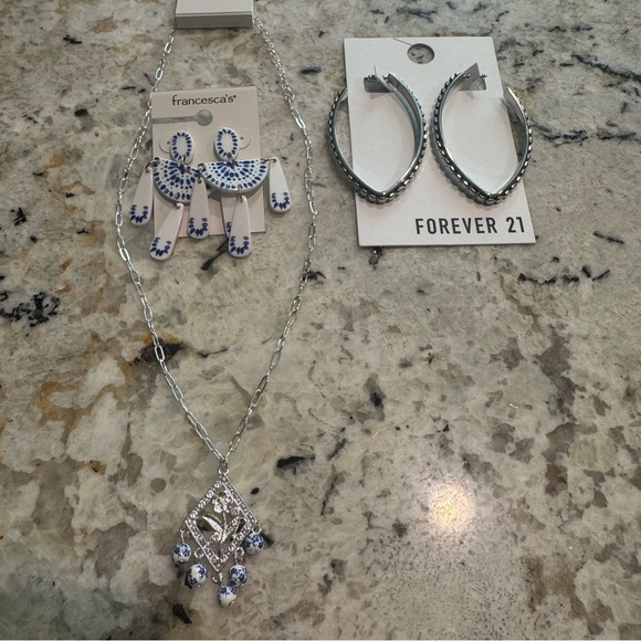 Silver and Blue white Jewelry Set Greece vacation new Francesca’s and forever 21 - Picture 2 of 8